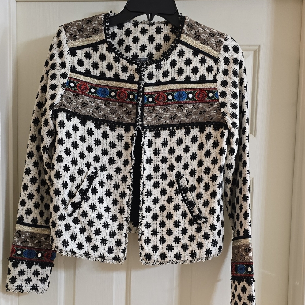 Twelfth Street by Cynthia Vincent Black and White Patterned Blazer